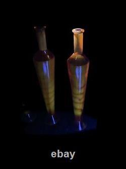 Très Rare Unique Amberina Magnésium Uv Activé Vase De Swirl Ensemble De 3 Uranium