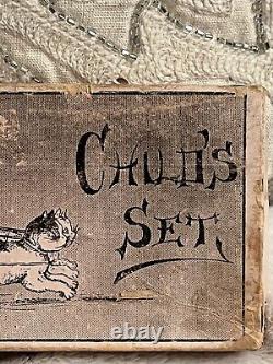 Très rare coffret illustré d'antiquités victoriennes de chats de Louis Wain, ensemble de couverts en argent pour enfants.