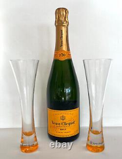 Très rare ensemble de 2 verres à Champagne en cristal Veuve Clicquot Orange à la mode