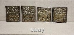 Très rare ensemble de 4 plaques/carreaux en laiton persan antique C. 1870