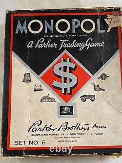 Très rare jeu de société Monopoly de collection de 1946, set numéro 6, avec maisons et hôtels en bois.