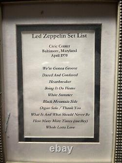 Véritable Liste de chansons encadrée de Led Zeppelin à Baltimore Civic Center 1970 8X6 TRÈS RARE