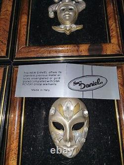 Very Rare Daniel Swarovski Cristal Encadré Masque De Carnaval Fabriqué En Italie 8pc Set