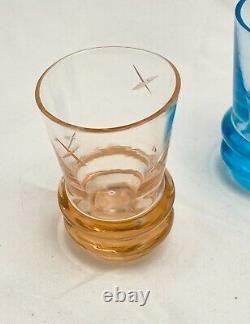 Very Rare Mid-century Star-cut Colored Glass Isolator Shot Glass Set De 5