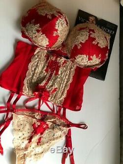 Victoria Secret Nwt Séduction Bombe Bra Set 36c Hot Sexy Très Rare Rouge