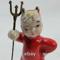 Vintage Rouge Diable Pixie Elf Figurines Avec Pitchfork Ensemble De 3 Gaucher Très Rare